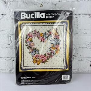 Vintage 90’s Bucilla Butterfly Wreath Pillow Needlepoint Kit #4635